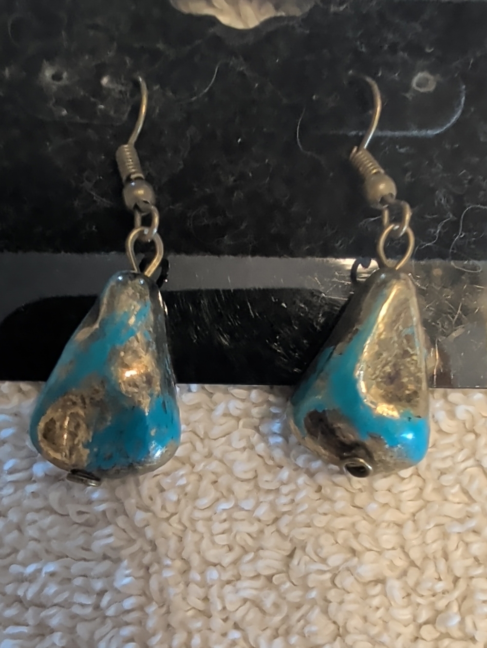 Turquoise and Gold Tear Drop Dangle Earrings - Women Jewelry